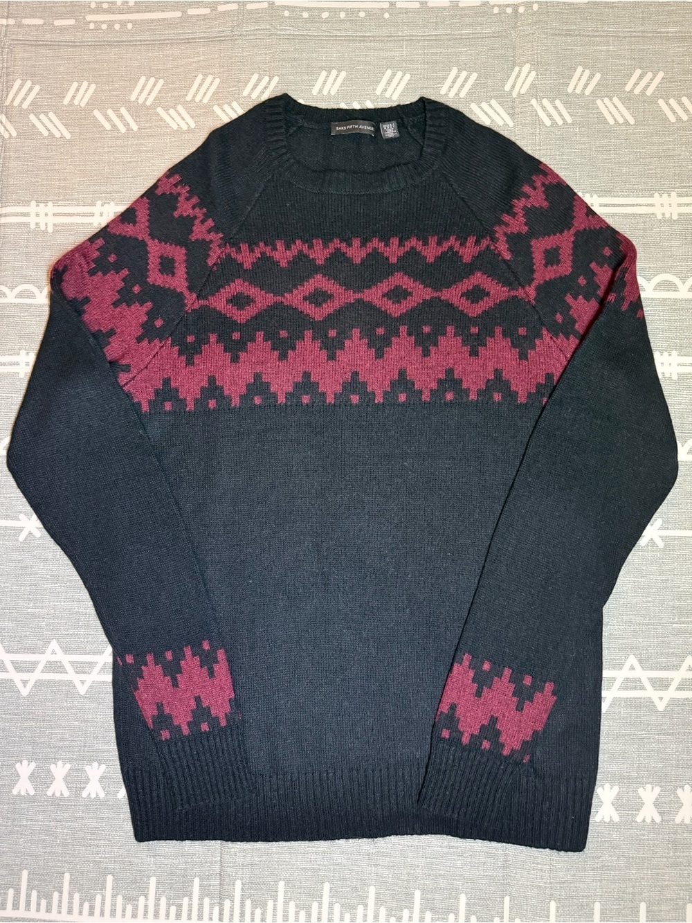 Recent Vintage Saks Fifth Avenue Men's Crewneck Sweater with Fair Isle Pattern